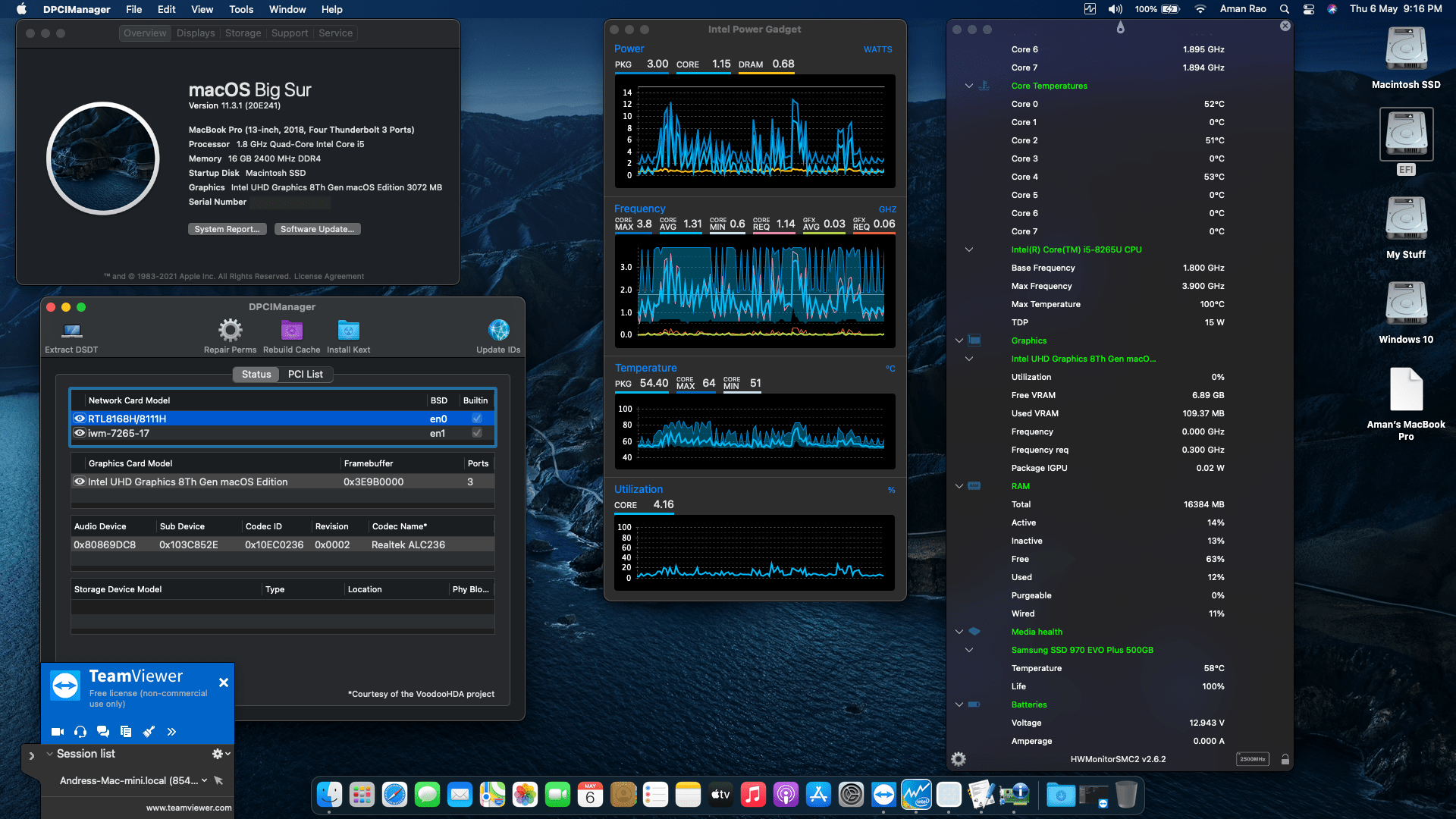 Success Hackintosh macOS Big Sur 11.3.1 Build 20E241 in HP Pavilion 14S-CF1004TU
